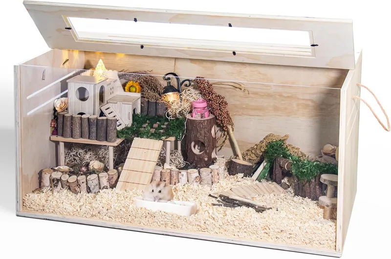 " Small Animal Cage - Wood & Acrylic View