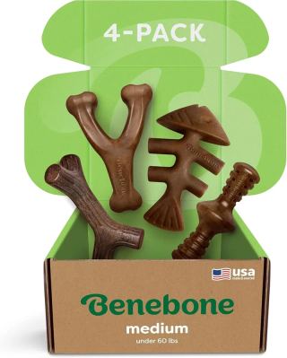 Benebone Medium 4-Pack Dog Toys - Durable Bones